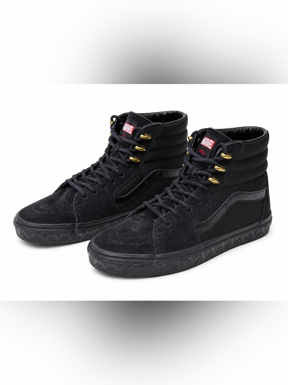 Vans x Marvel Sk8-Hi Black Panther Sneakers High Top‎ Suede Gold Eyelets 9/10.5